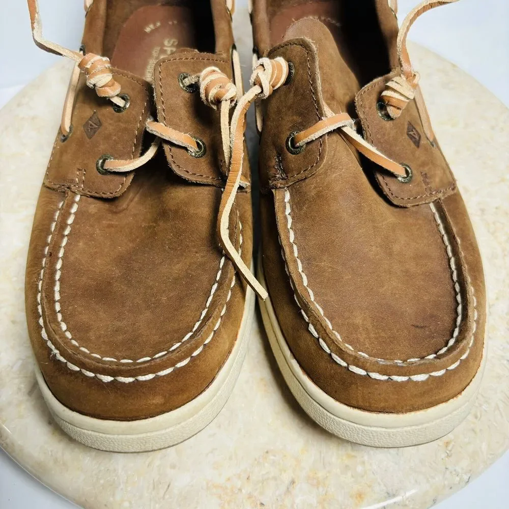 Sperry Boys Sz 4.5W Sperry Cup II Brown Leather Boat Shoes‎